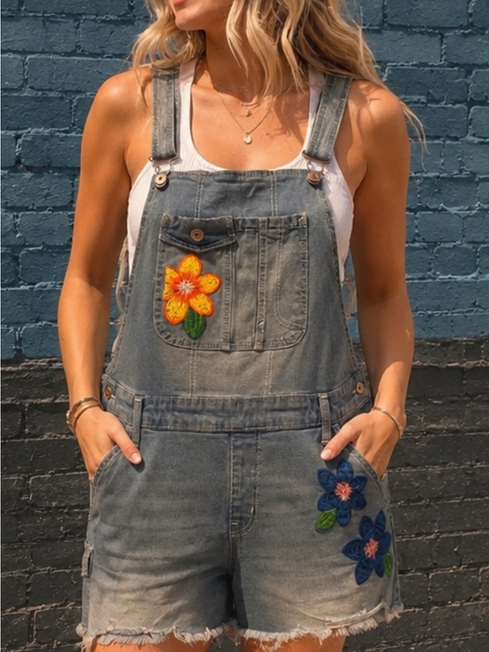 No Boundaries Denim - Soft Overall Shorts • Flower • XXL • Denim Utility Outdoors